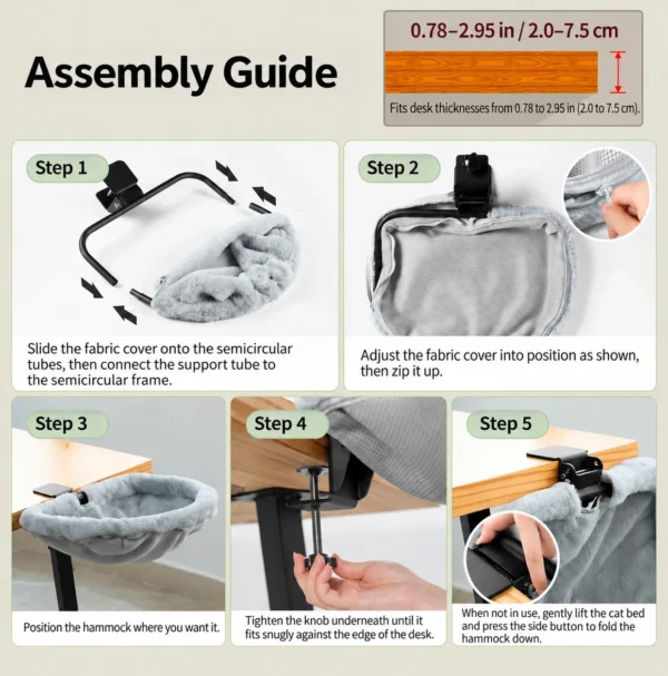 Step-by-step guide to assembling the frame, fitting the cover, and securing the cat bed