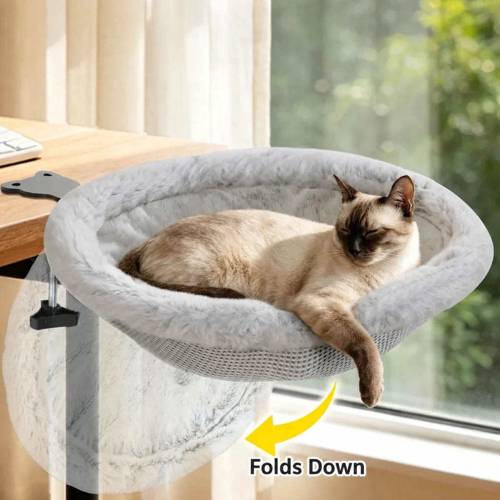 Menako foldable desk-mounted cat bed — fold down